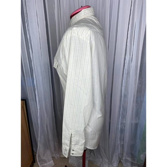 wrangler western shirt striped gray tan pearl snaps - Picture 6 of 7